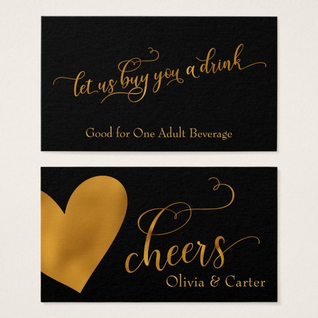 Billets de boisson, Elegant Gold Script & Coeur (Devant & derrière)