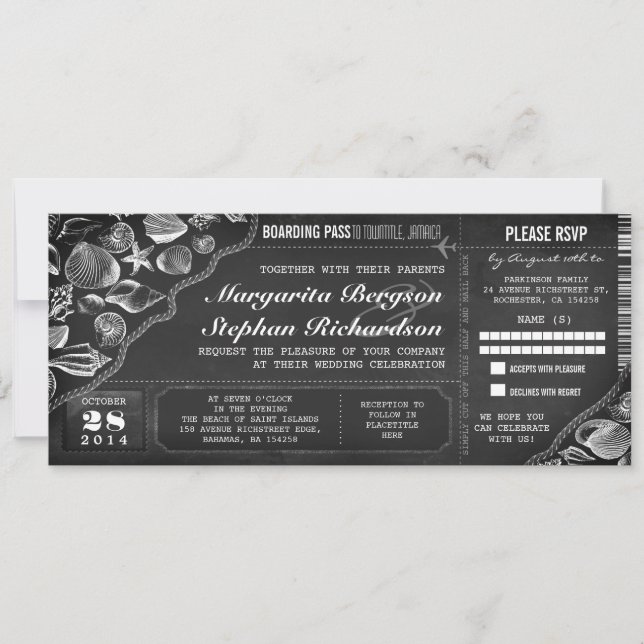 Billets de carte d'embarquement mariage Chalkboard (Devant)