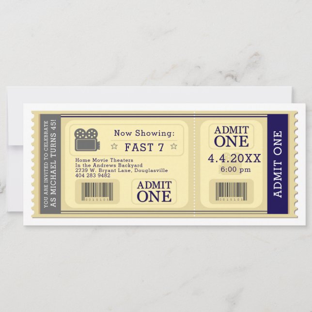 Billets de cinéma Invitation de fête d'anniversair (Devant)