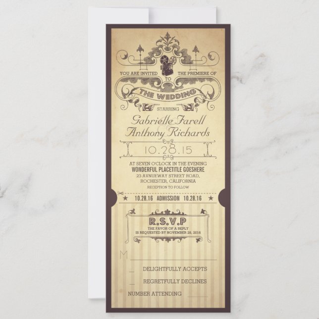 Billets de cinéma retro vintage invitations de mar (Devant)