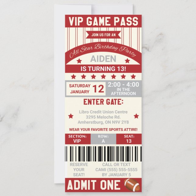 Billets de football Invitation d'anniversaire (Devant)