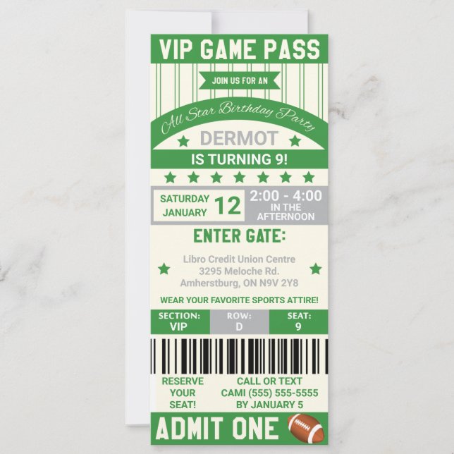 Billets de football Invitation d'anniversaire (Devant)