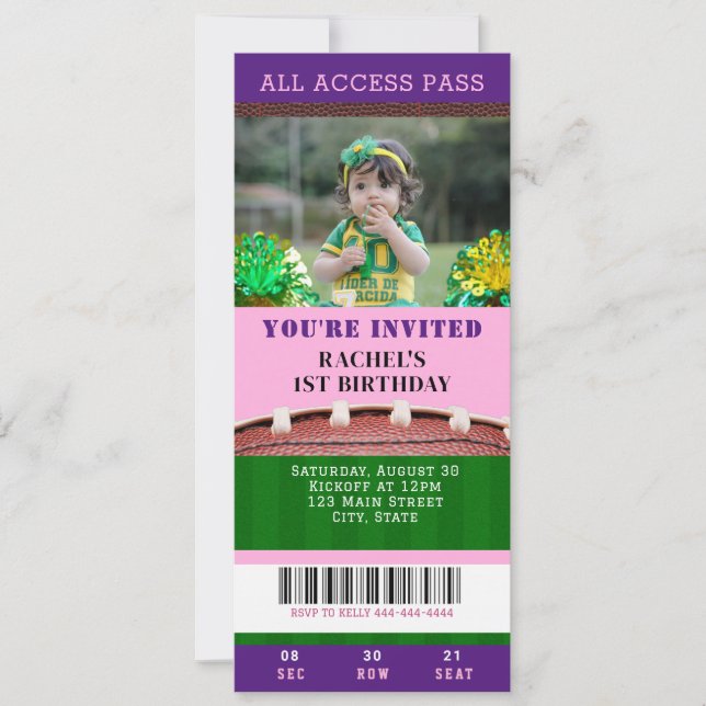 Billets de football rose et violet Invitation d'an (Devant)