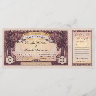 Billets de mariage Vintage à la plage avec cartes 