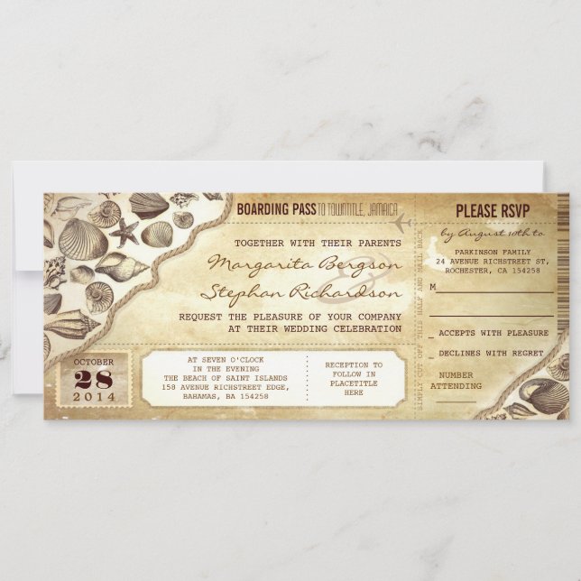 billets d'embarquement mariage nautique invitation (Devant)