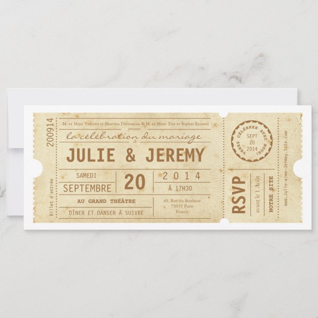 Billettes de Théâtre invitation de mariage de (Devant)