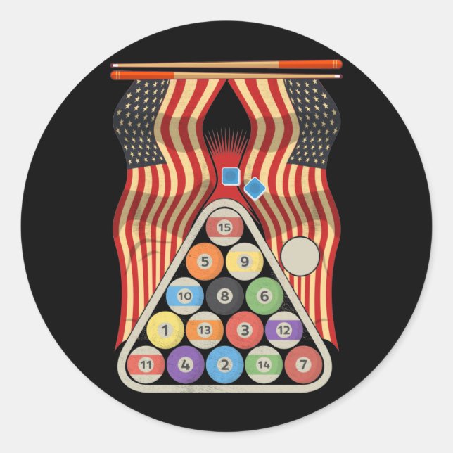 Billiard American Flag Cue Sports Snooker Pool Classic Round Sticker (Front)
