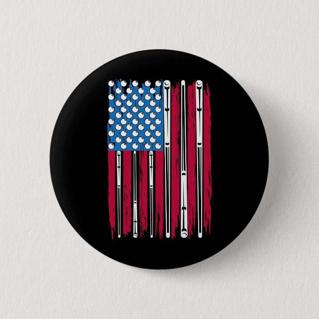 Billiard And American Flag Made For A Pool Billiar 2 Inch Round Button (Front)