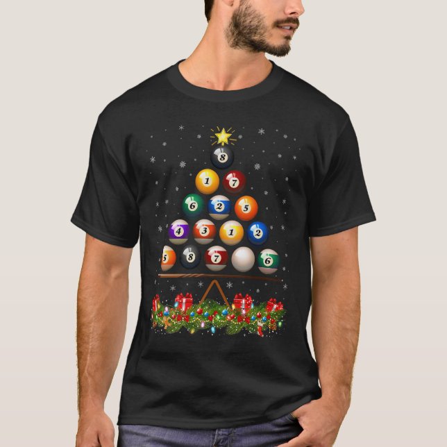 Billiard Ball Christmas Tree Lights Ol Billiards X T-Shirt (Front)