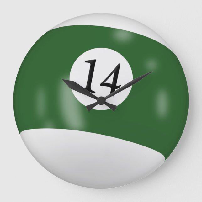 Billiard Ball Number 14  Large Clock (Front)