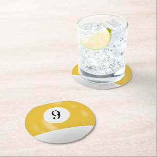 Billiard Ball Number 9 Round Paper Coaster