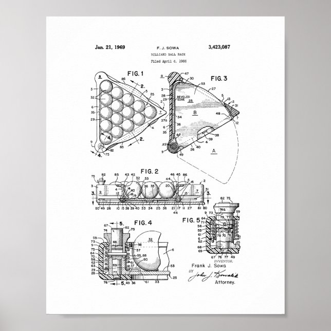 Billiard Ball Rack Patent Poster (Front)