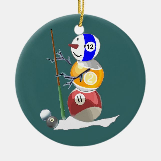 Billiard Ball Snowman Ceramic Ornament (Front)