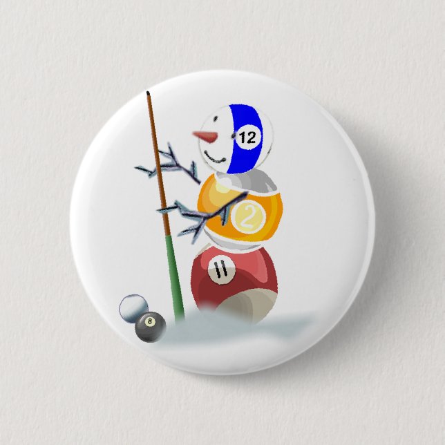 Billiard Ball Snowman Christmas 2 Inch Round Button (Front)