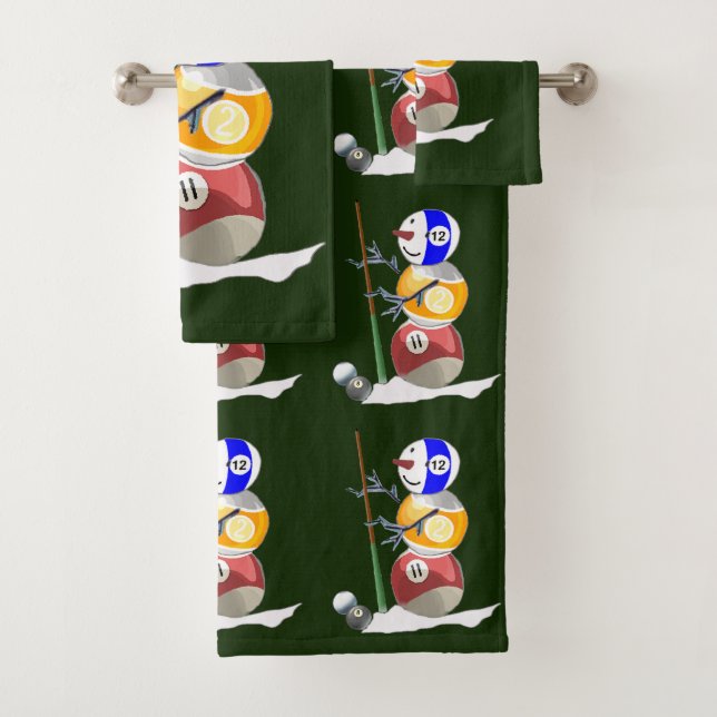 Billiard Ball Snowman Christmas Bath Towel Set (Insitu)