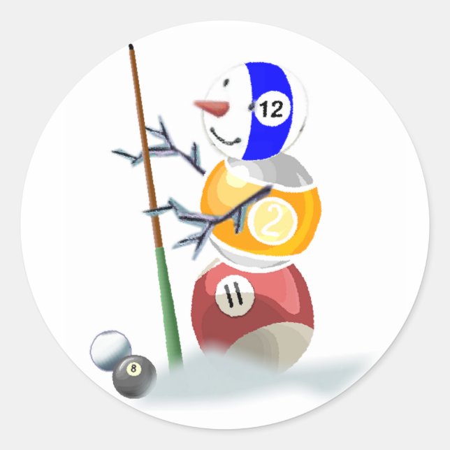 Billiard Ball Snowman Christmas Classic Round Sticker (Front)