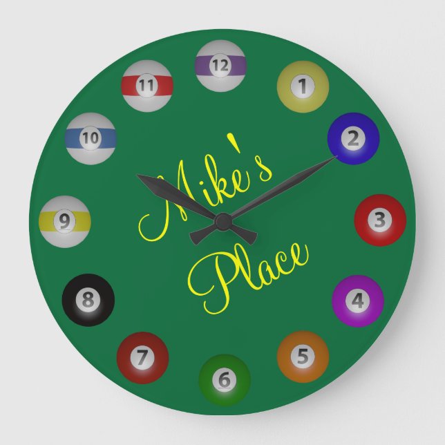 Billiard Ball with Name Text Large Clock (Front)