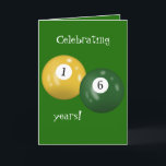 Billiard Balls 16th birthday Card<br><div class="desc">Billiard balls on green for 16th birthday.</div>