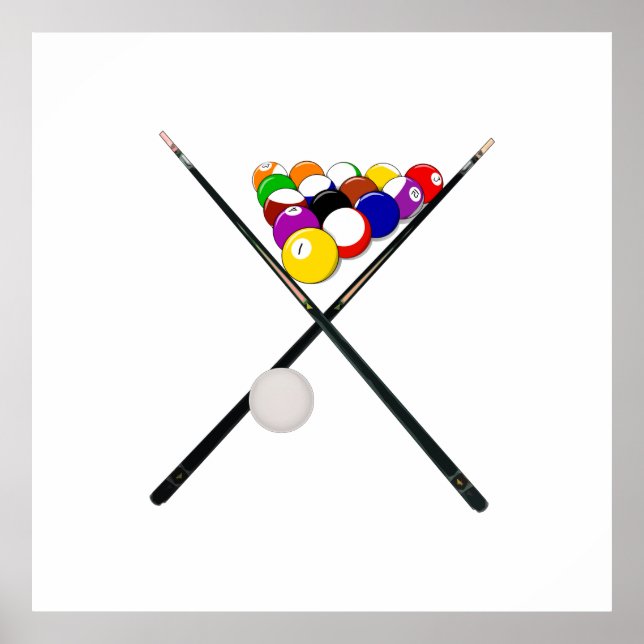 Billiard Balls and Pool Cues Poster (Front)