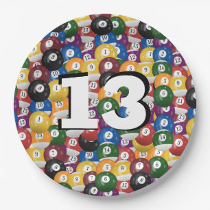 Billiard Balls for 13th birthday Paper Plate