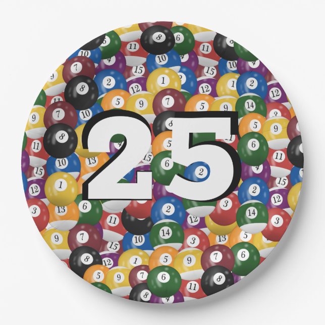 Billiard Balls for 25th birthday Paper Plate (Front)