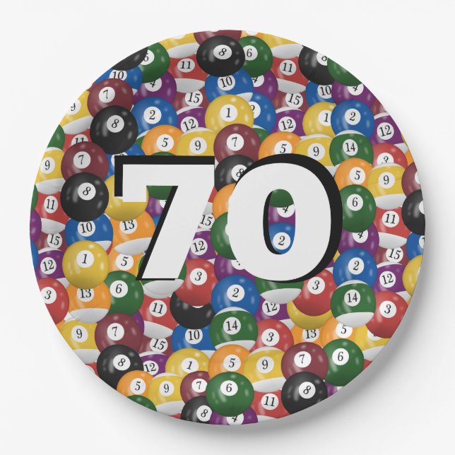 Billiard Balls for 70th birthday Paper Plate (Front)