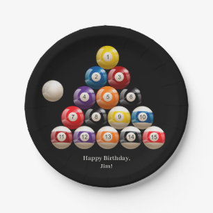 Billiard Balls on Black Paper Plate