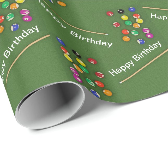 Billiard Balls Pool Balls On Table Happy Birthday Wrapping Paper (Roll Corner)