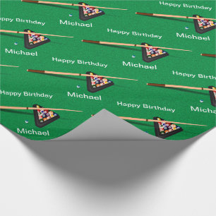 Billiard Balls Pool Stick Personalized Birthday Wrapping Paper