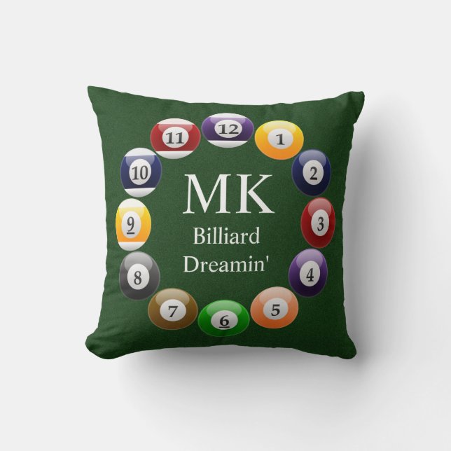 Billiard Balls Shiny Colourful Pool Snooker Sports Throw Pillow (Front)