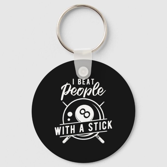 Billiard Beat People With A Stick Funny Billiard Q Keychain (Front)