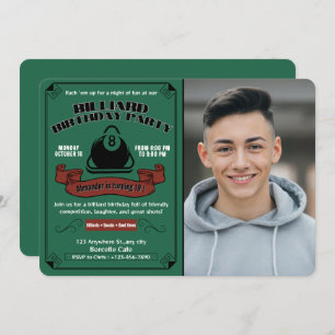 Billiard Birthday Party Pool Theme Custom Photo Invitation