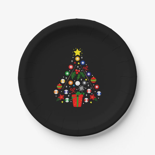 Billiard Christmas Tree Paper Plate (Front)