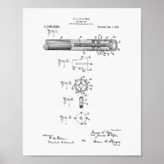 Billiard Cue 1915 Patent Art - White Paper Poster