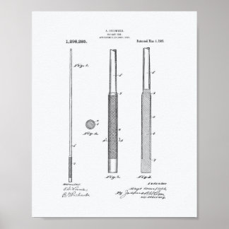Billiard Cue 1919 Patent Art - White Paper Poster