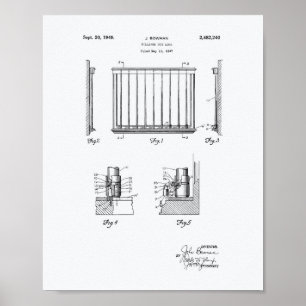 Billiard Cue Lock 1949 Patent Art - White Paper Poster