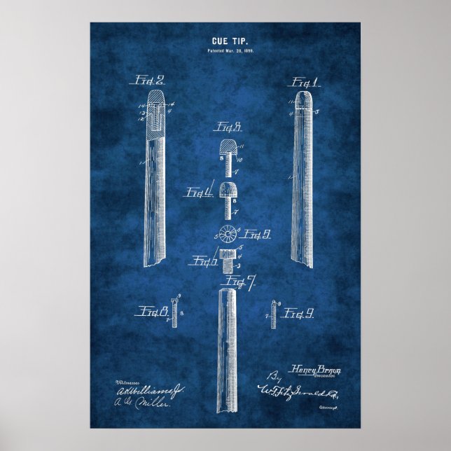 Billiard Cue Patent Art #6 Pool Room Decor (Front)