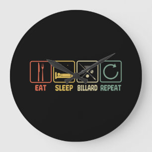 Billiard Eat Sleep Repeat Retro Style Slogan Large Clock