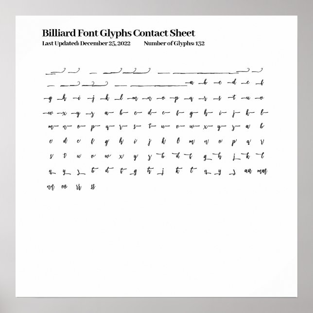 Billiard Font Glyphes Contact Feuille Poster (Devant)