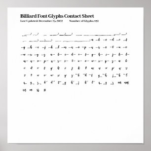 Billiard Font Glyphs Contact Sheet Poster