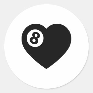 Billiard Heart Love Pool Player Valentine Poll Bal Classic Round Sticker