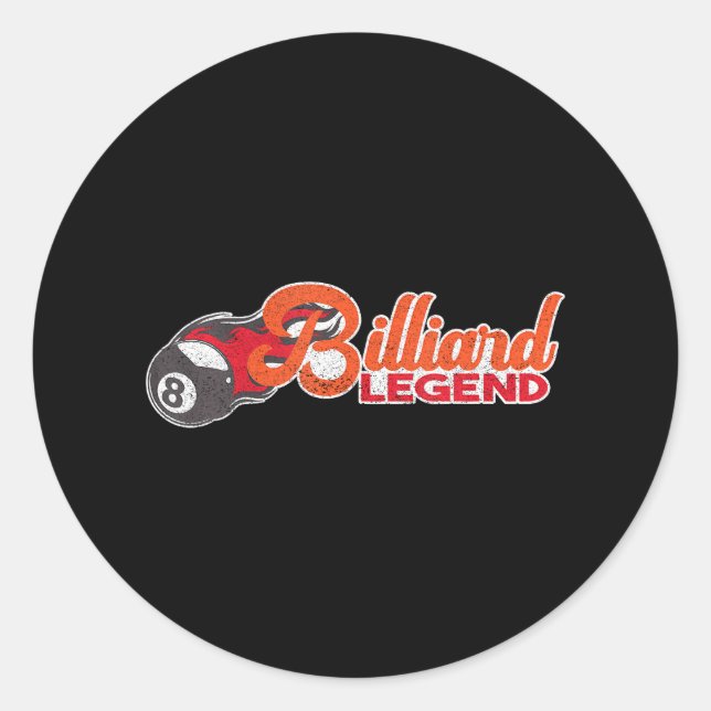 Billiard Legend 8 Ball Snooker Pool Billiards Classic Round Sticker (Front)
