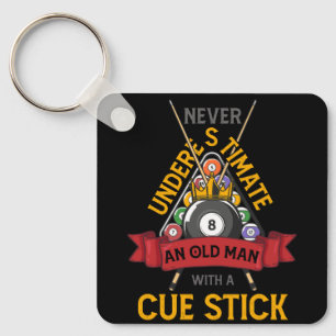 Billiard Never Underestimate An Old Man With A Cue Keychain
