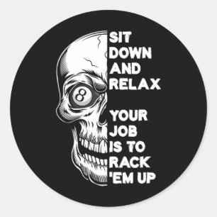 Billiard Player Skull Skeleton Billiards Table Rac Classic Round Sticker