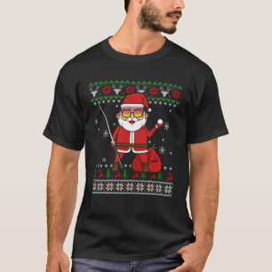 Billiard Player Stick Rack Santa Claus Ugly Xmas T-Shirt