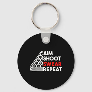 Billiard Pool Aim Shoot Swear Repeat Keychain