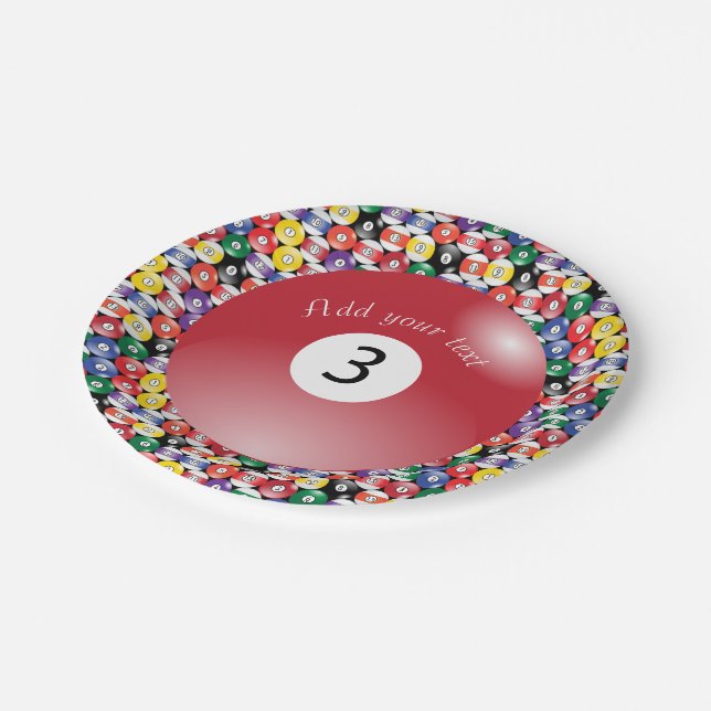 Billiard Pool Balls Solid Number Three Paper Plate (Angled)