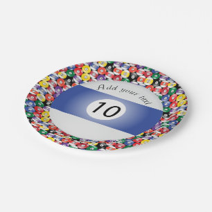 Billiard Pool Balls Stripe Number Ten Paper Plate