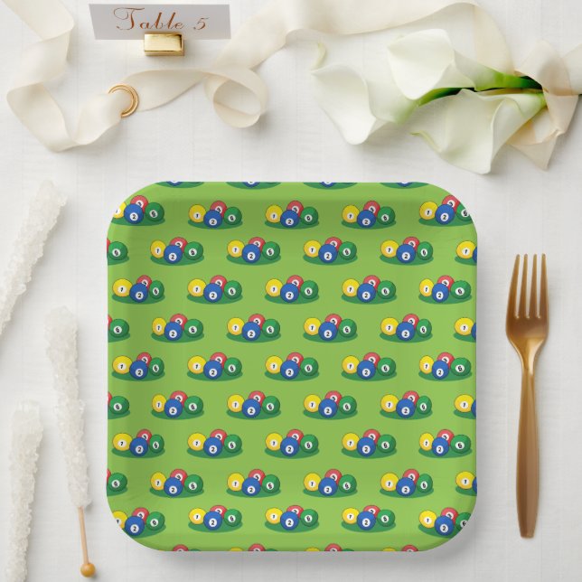 Billiard Pool Snooker Balls Pattern Paper Plate (Wedding)