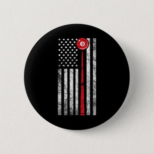 Billiard T Shirt American Flag Shooting Pool Tee 2 Inch Round Button